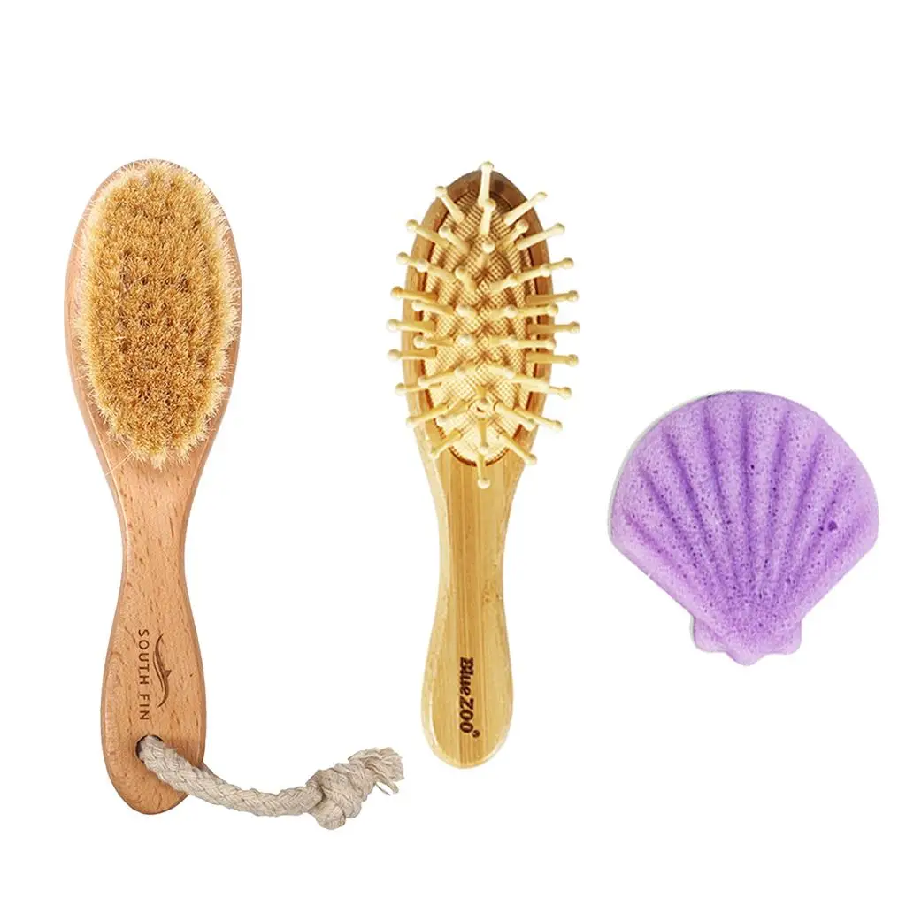 3 Pieces Goats Hair Grooming Brush Skin Scrub Handle Natural Wooden