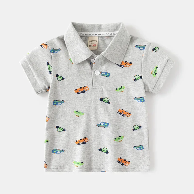 Kids Short-Sleeve T-shirt New Summer Boys' Loose Fit Polo Shirt with Cartoon Print Breathable Cotton Available for Ages 3-8