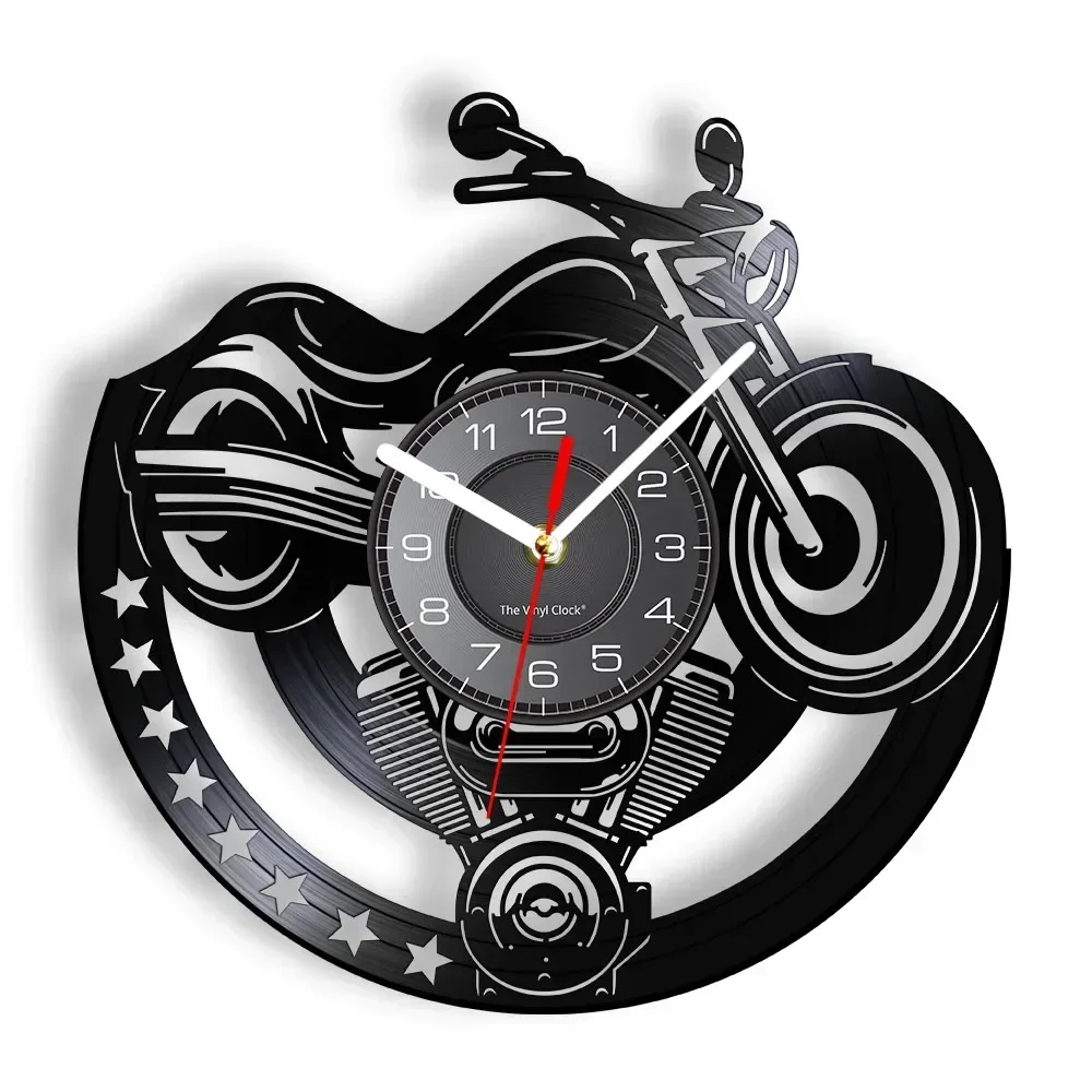 Motorcycle Vinyl Record Wall Clock Garage Unique Artistic Design Wall Watch Motorcycle Workshop Decoration Motorcycle Rider Gift