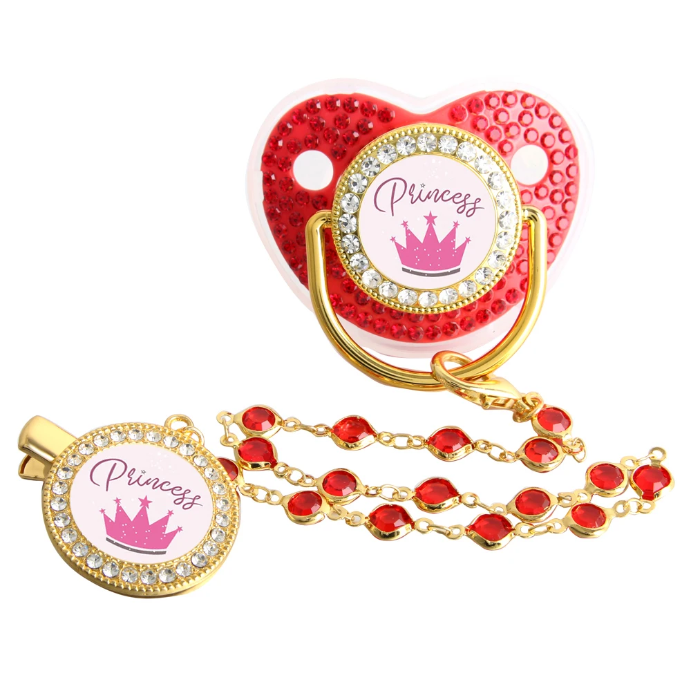 Bling Bling Prinzessin Schnuller mit Edelstein Luxus Entwöhnung Schnuller Baby Nippel mit Kette Clip Neugeborenen Prinz Baby Schnuller Schnuller