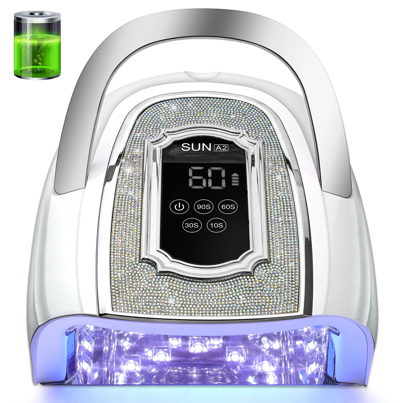 

Rechargeable Nail Drying Lamp with Rhinestones Wireless Gel Polish Drying Machine Manicure with Handle Cordless Nail UV LED Lamp