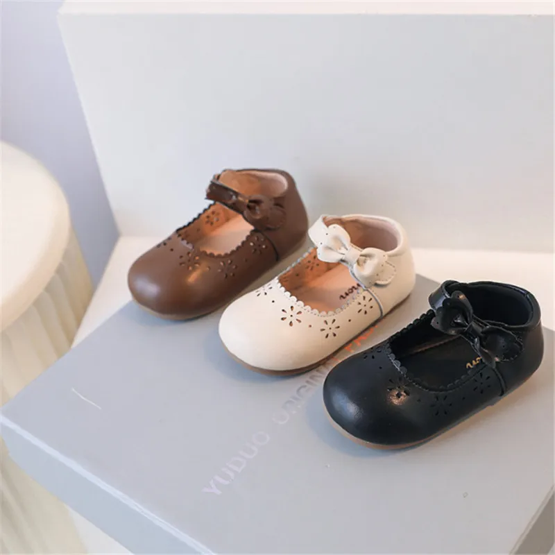 2023 New Autumn Baby Shoes For Girls Leather Cute Bow Princess Shoes Soft Sole Non-slip Fashion Toddler Children Shoes