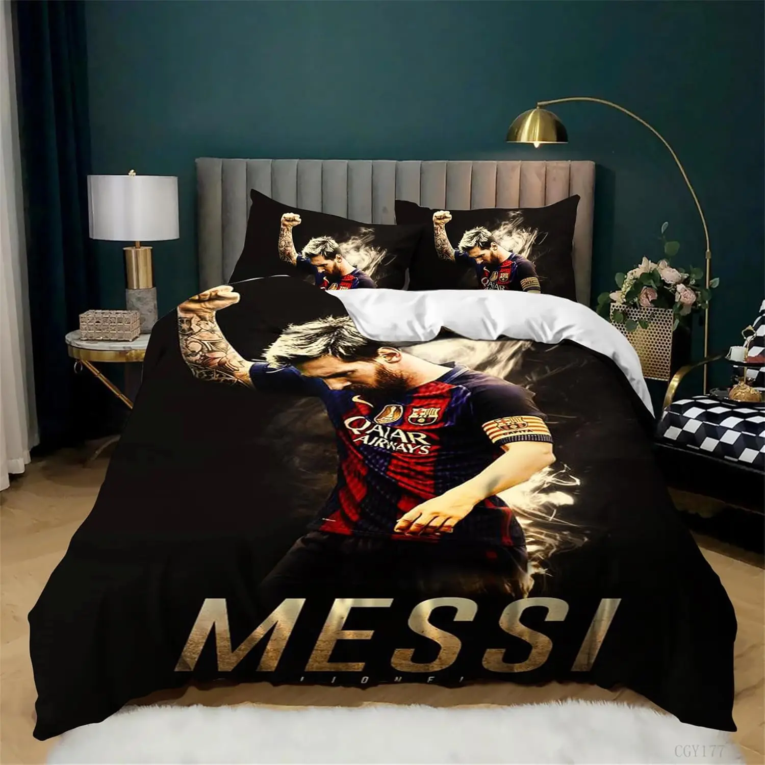 3pc Duvet Cover Lionel Messi Boys Bedding Set 3 Piece Ultra Soft Duvet Cover with Pillowcase Comforter Set Children Gift