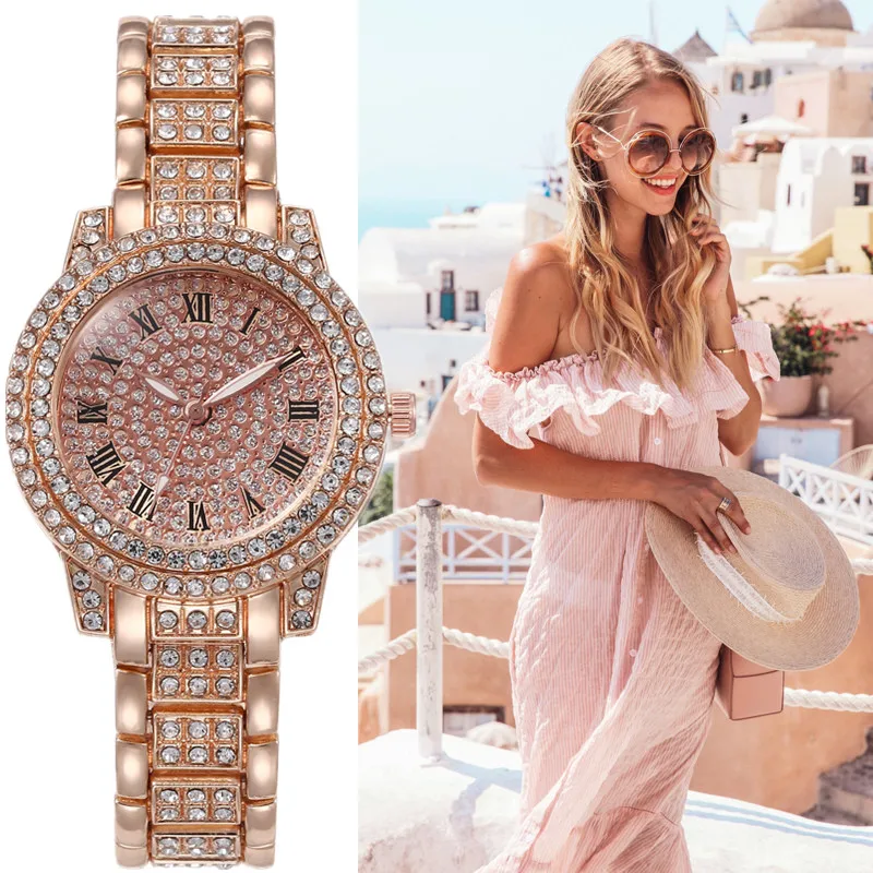 

Классические женские часы, роскошные модные кварцевые наручные часы со стразами, женские часы-браслет из нержавеющей стали, Лидер продаж, блестящие часы saati