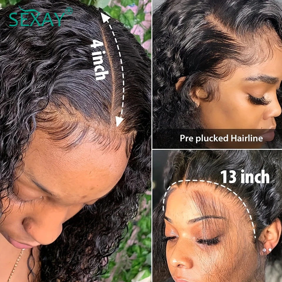 Onda Profunda Encaracolado Lace Frontal Encerramento, Pré-Arrancado Cabelo Humano, Onda de Água, HD Transparente, Orelha a Orelha, 13x4, 10-22"