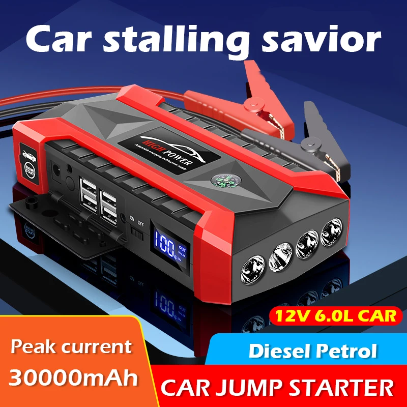 

30000mAh Portable Charger Car Battery Starter Auto Jump Starter 12V Petrol Diesel Car Emergency Booster Start Power Supply