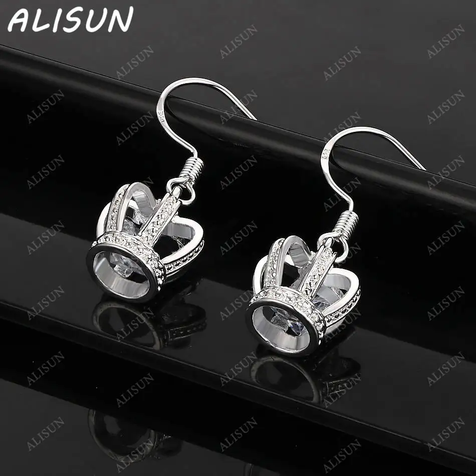 

ALISUN 925 Sterling Silver Zircon Crown Earrings Drop Earrings For Women Fashion Jewelry Charm Grace Noble Wedding Accessories