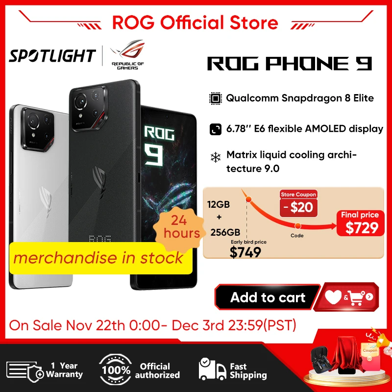 World Premiere ASUS ROG Phone 9 5G Smartphone Snapdragon 8 Elite 6.78‘’ 185Hz AMOLED Display ROG 9 Pro 5800mAh NFC Mobile Phone