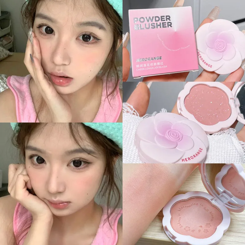 Monochrome Flower Blusher Shimmer Powder Natural Cheek Tint Brighten Waterproof Matte Face Blush Contouring Eyeshadow Cosmetics