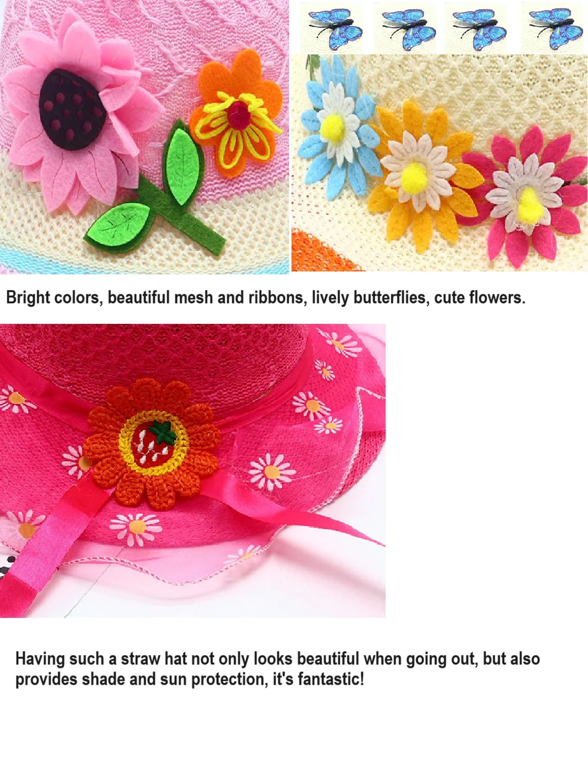 little girls summer straw sun hats