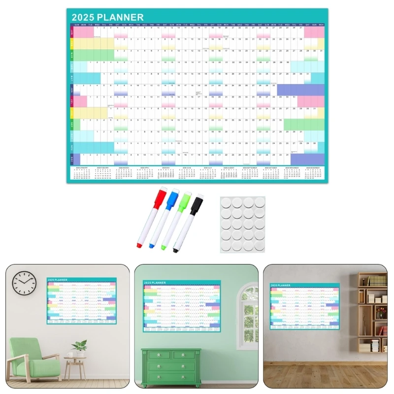 2025 Full Year to View Calendar with Erasable Marker and Adhesive Dot Stickers, 90x60cm Wall Calendar Yearly Planner