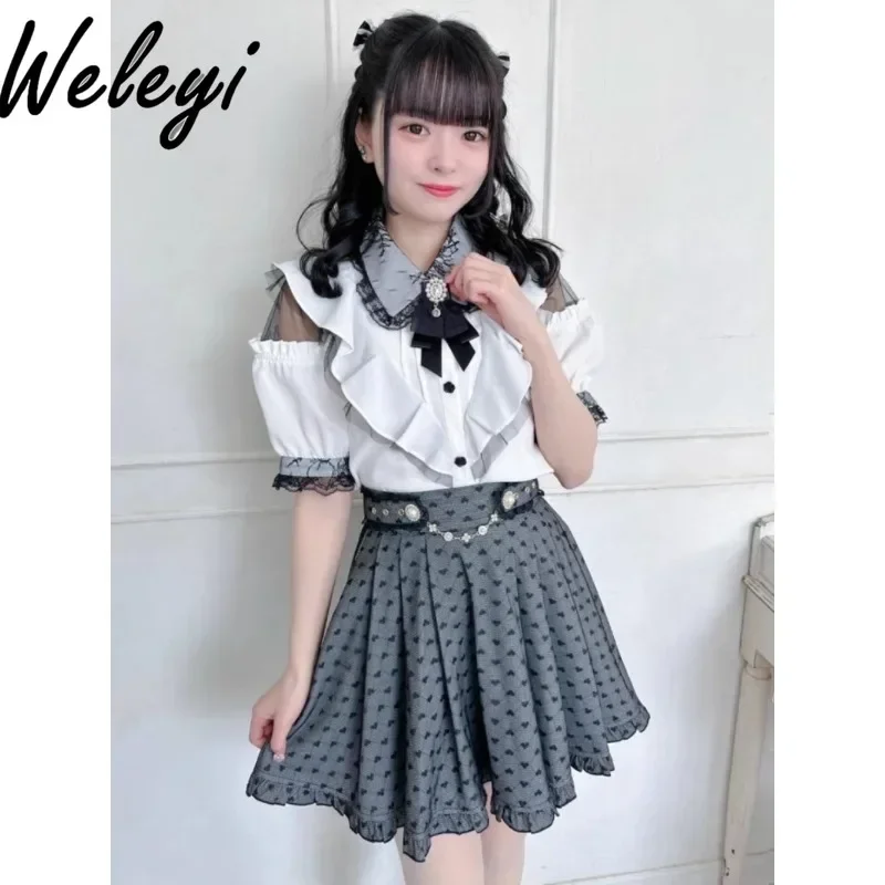 Kawaii Ropa De Mujer Short Skirt Japanese Fashion 2024 Summer Mine Series Mass Produced Sweet Polka Dot Love Heart Elegant falda