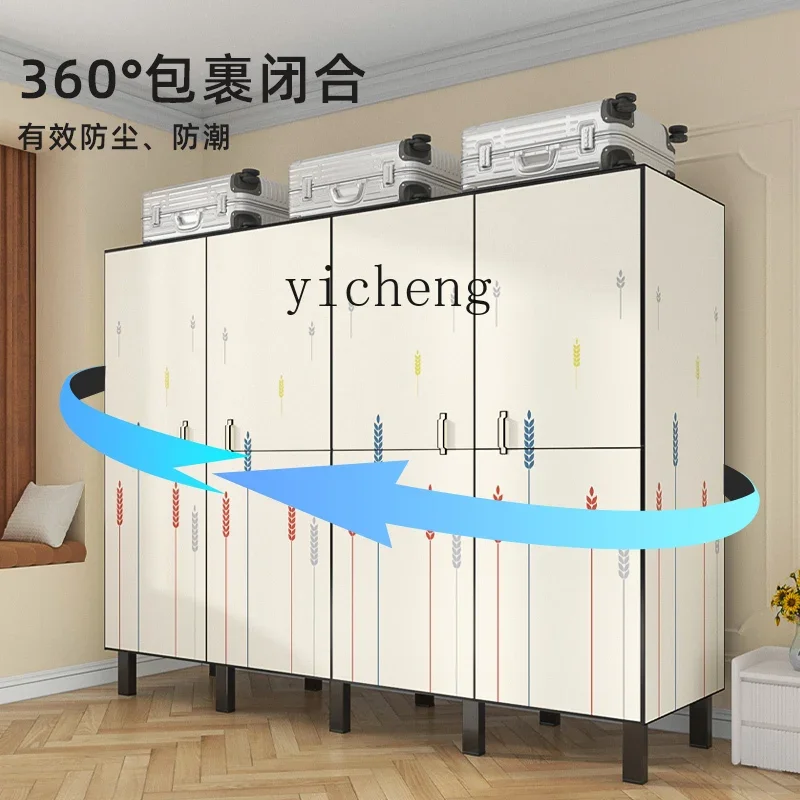 YFY  simple cloth wardrobe installation-free folding bold thickened full steel frame bedroom home rental room wardrobe