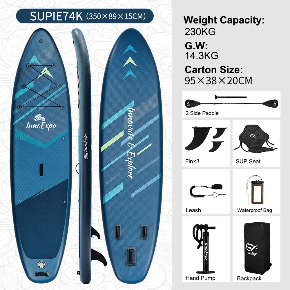 InnoExpo opblaasbaar SUP-paddleboard met accessoires, antislip opblaasbaar paddleboard voor volwassenen, draagbaar surfboard voor watersporten, surfen, strand, meer en recreatieve tochten.