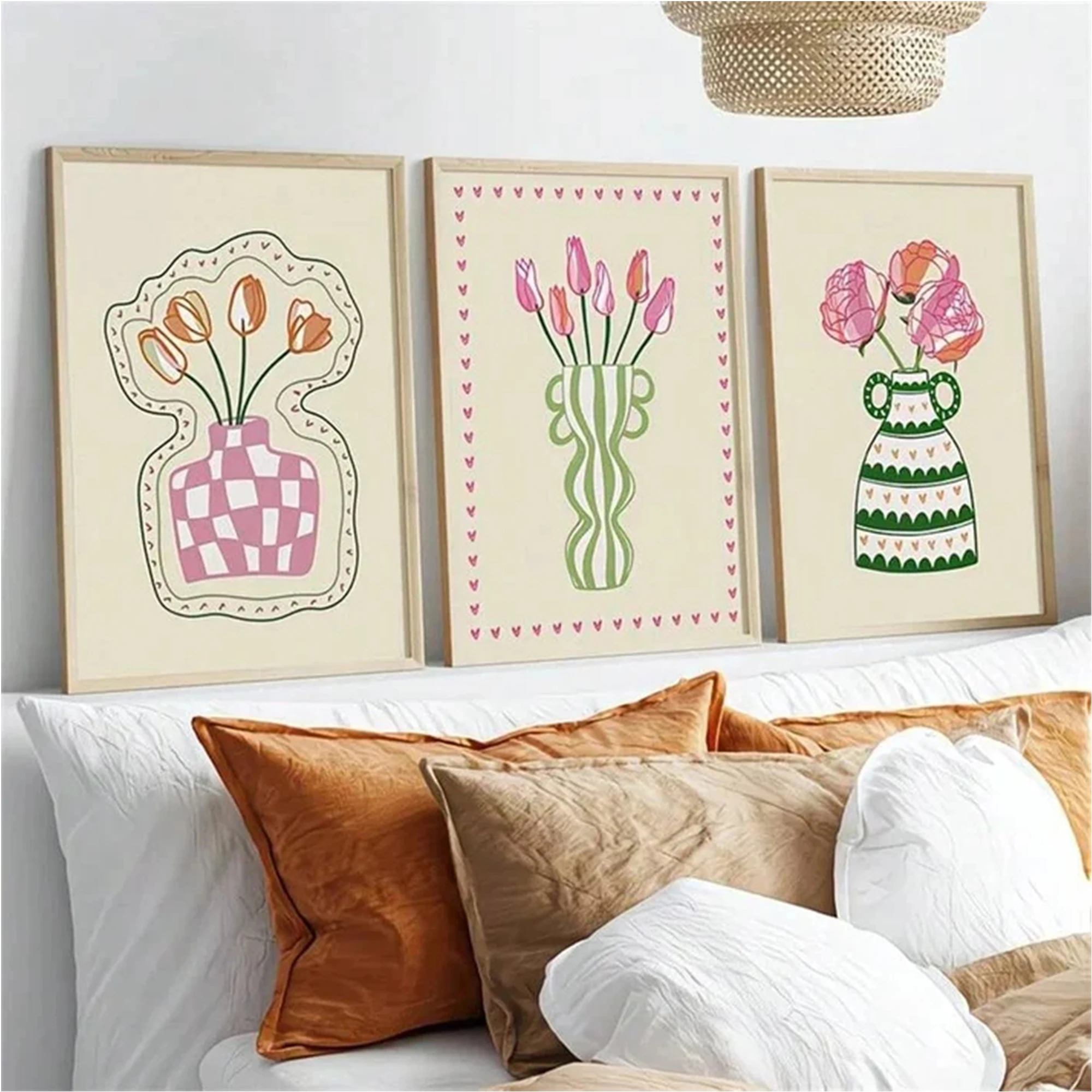 3pcs Moder Minimalist Vase Illustration Wall Art Print Canvas Painting Poster Picture For Living Room,Bedroom Home Decor