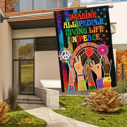 Hippie Peace Rainbow Flag Imagine All People Living Life Flag Graden Flag ZZO EEZ