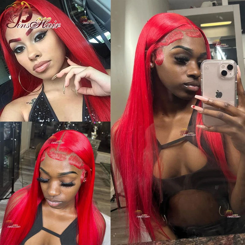 Red Straight Lace Front Human Hair Wigs Brazilian Red 99J 13x4 Lace Frontal Wig For Women Remy Hair Transparent Lace Wig 180%