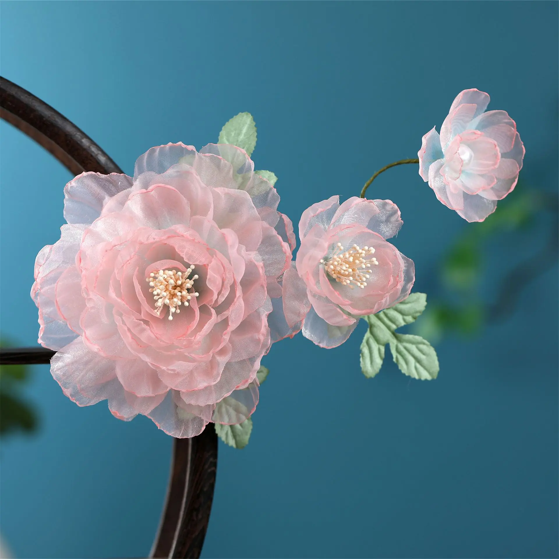 Pink Flower Hairpin Chinese Style Hair Clip Fairy Perm Floral Tiaras Vintage Hanfu Hair Accessories Retro Bridal Head Jewelry