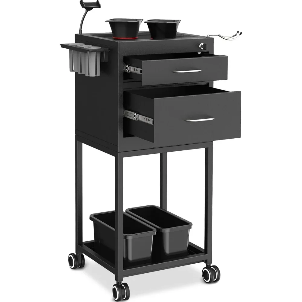 New Upgrade Salon Metal Trolley Cart for Salon Station - Space Saving Salon Rolling Cart with 2 Magnetic Bowls– Beauty Cart