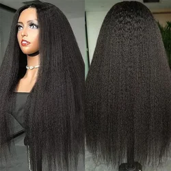 Peluca larga y rizada con malla frontal para mujer, pelo de bebé sintético sin pegamento, color negro Yaki, 30 pulgadas