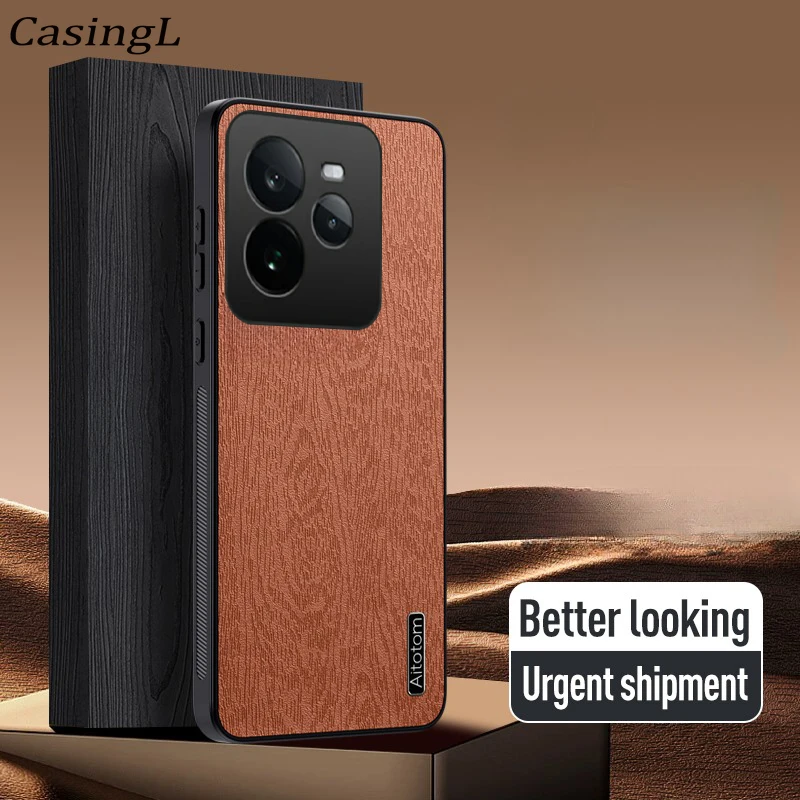 Luxury Retro Wood Grain Leather Case For Realme GT7 Pro 5G GT6 T Full Protect Cell Phone Cover Men Realme GT Neo 6 T GT6 Pro gt7