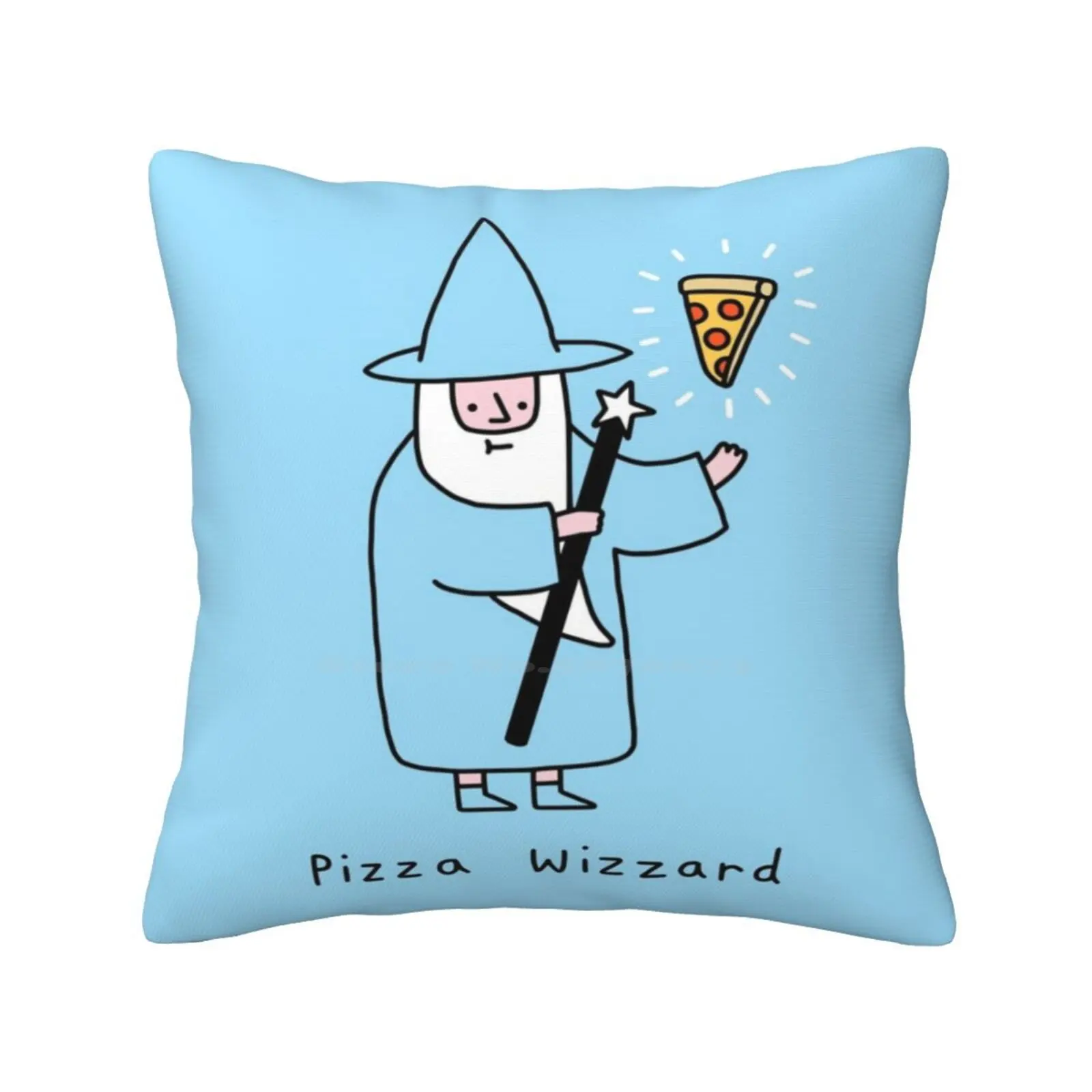 Pizza Wizzard Pillow Cover Hug Pillowcase Pizzas Food Funny Pun Cute Magical Blue Pepperoni Cheese Star Beard Typography