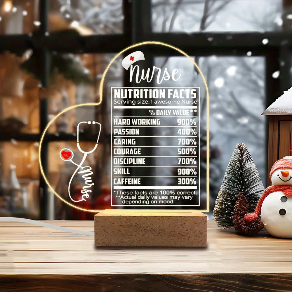 

1PC Acrylic Luminous Ornament Photography Accessories, USB Base, Nurse Graduation Gift, Heart Stethoscope Figurines