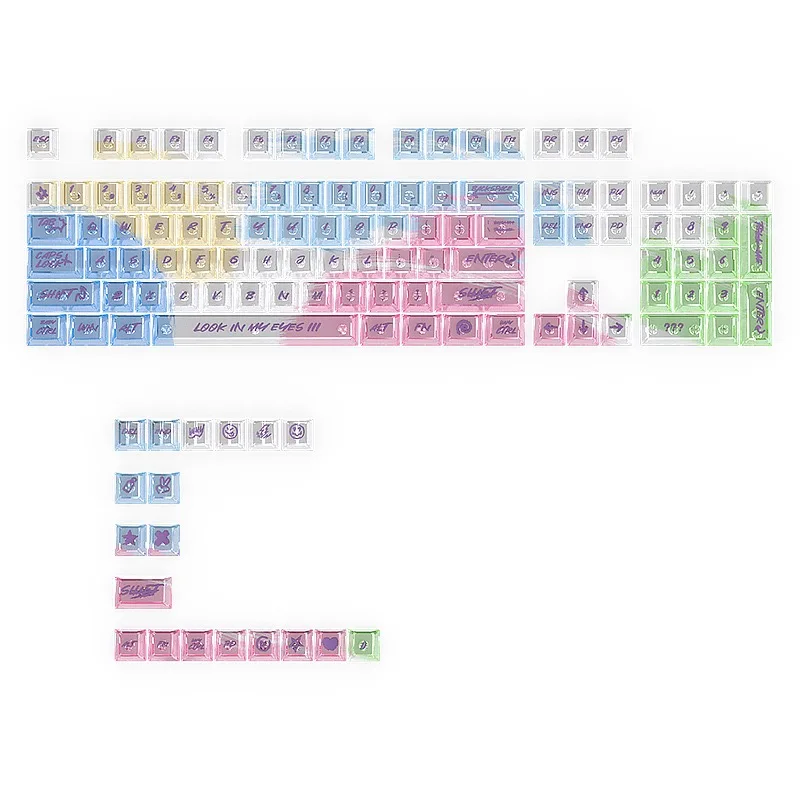 레인보우 그래피티 125 키 샤인 스루 PC 투명 체리 프로파일 61/64/68/75/87/96/100/104/108 MX 기계식 키보드용