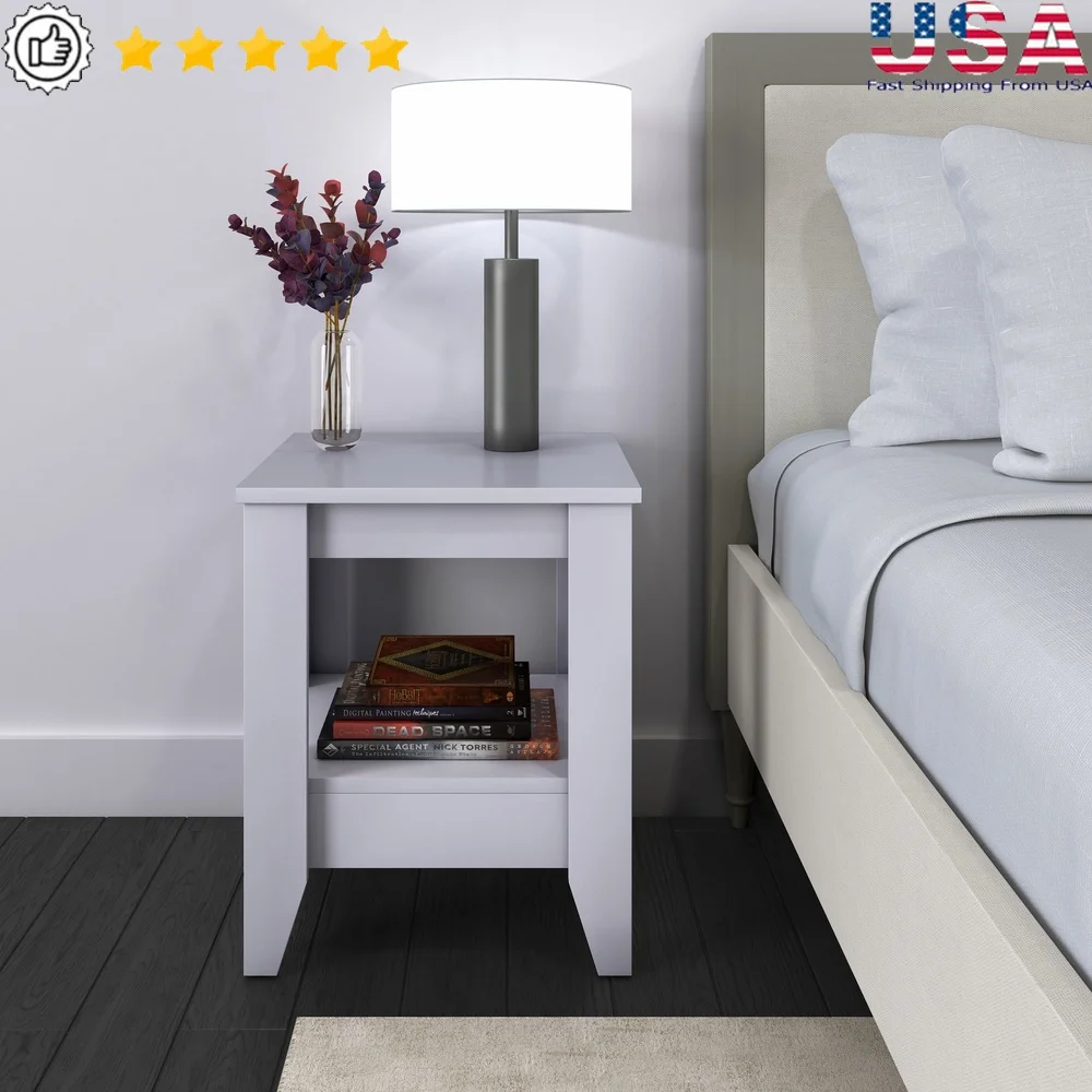 

Compact Open Storage Nightstand MDF Side Table Small Spaces Bedroom Living Room Easy Assembly Farmhouse Style