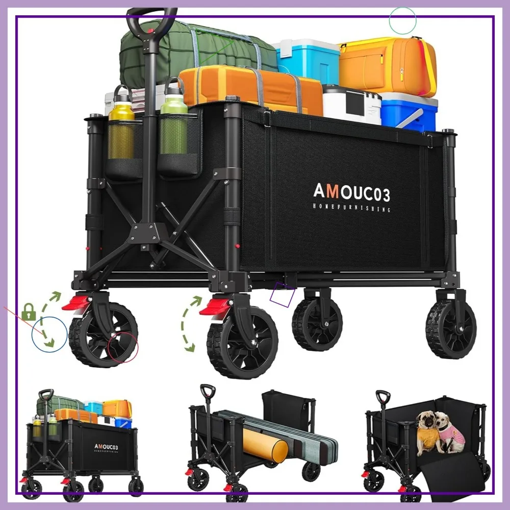 

Foldable Wagon Cart with 220 lbs Capacity, Expandable Storage for Groceries, Beach, Camping and Outdoor Use