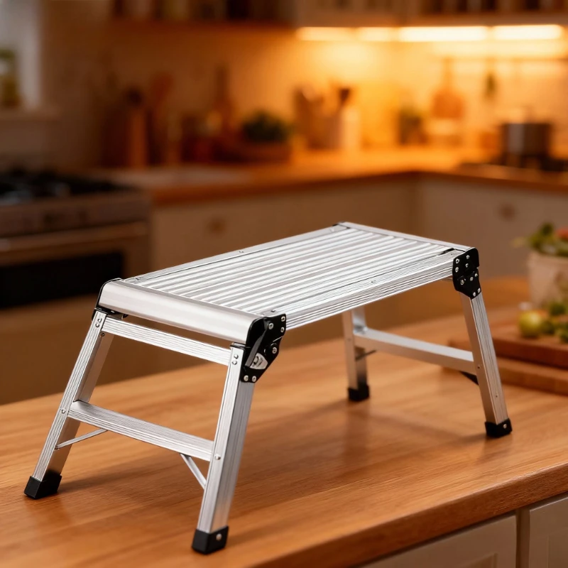 Heavy Duty Aluminum Alloy Folding Step Stool Non-Slip Work Platform Wide Steps for Car Detailing Home Kitchen Climbing Bench