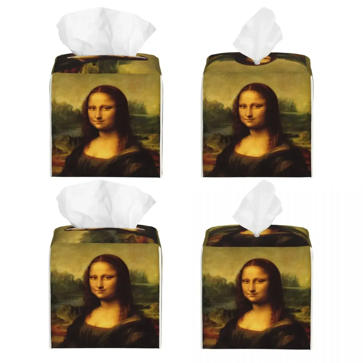 Custom Classic Mona Lisa By Leonardo Da Vinci Tissue Box Cover PU Leather Square Painting Art Facial Tissues Holder for Office