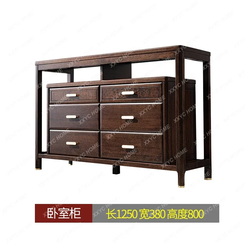 مقعد تلفزيون على الطراز الصيني الجديد لغرفة النوم وغرفة النوم الرئيسية العالية وخزانة درج Ugyen Ebony من الخشب الصلب #6