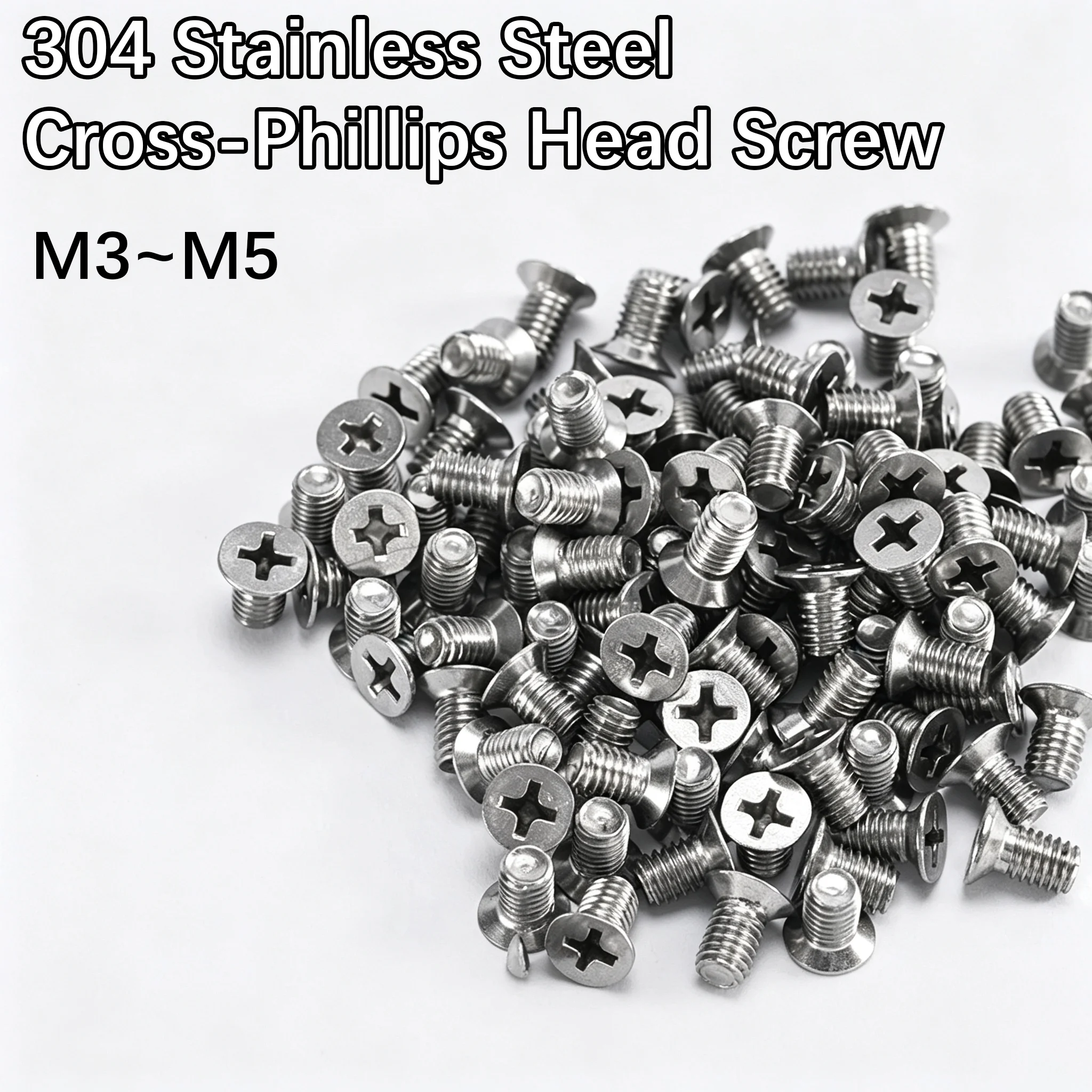 5-100pcs 304 Stainless Steel Cross-Flat Head Screws, Countersunk Screws, Nut Accessories, Bolt Full Set M3 M4 M5