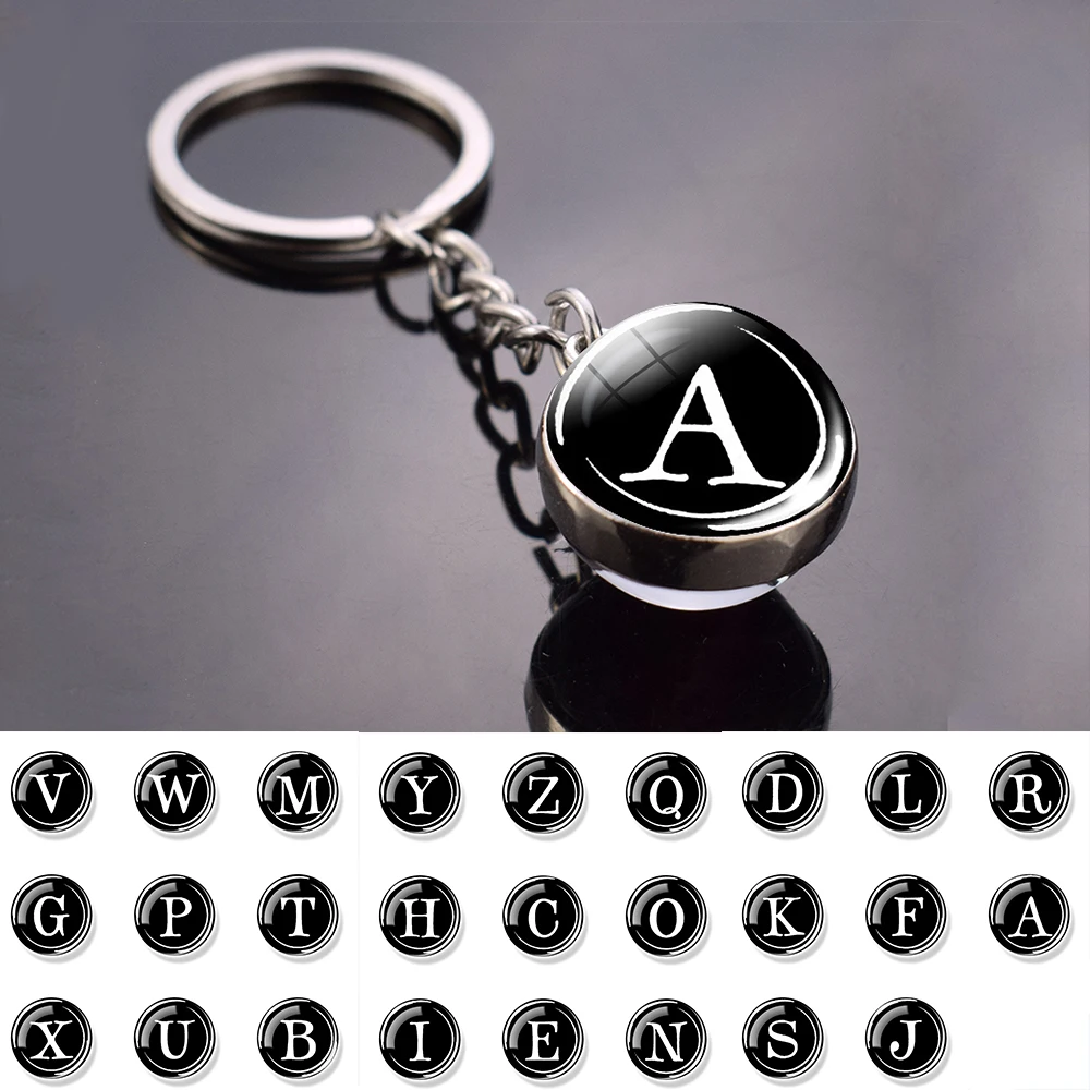 

Initial Letter Keychain Double-sided Spherical Key Pendant Fashionable Men's and Women's Decorative Chains