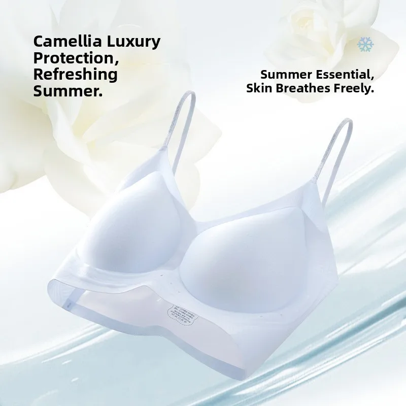 

KUCLUT Breathable Summer Ice Silk Seamless Bras Comfortable Underwear Sparkling Shoulder Straps Soft Support Tea Flower
