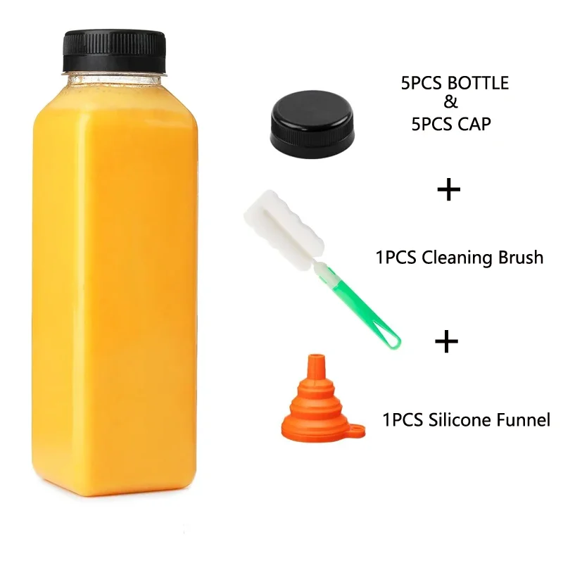 5Pcs 60ml-1000ml Empty Plastic Juice Bottles With Tamper Evident Caps Clear Bulk Reusable Water Drinking Containers For Juicing