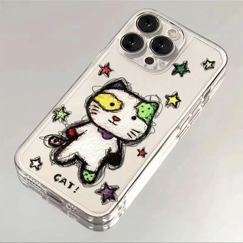 

Funny Strange Cat Transparent Phone Case For iPhone 16 15 11 12 14 13 Pro Max Mini X XS XSMax XR 7 8 Plus SE4 16e Silica Covers