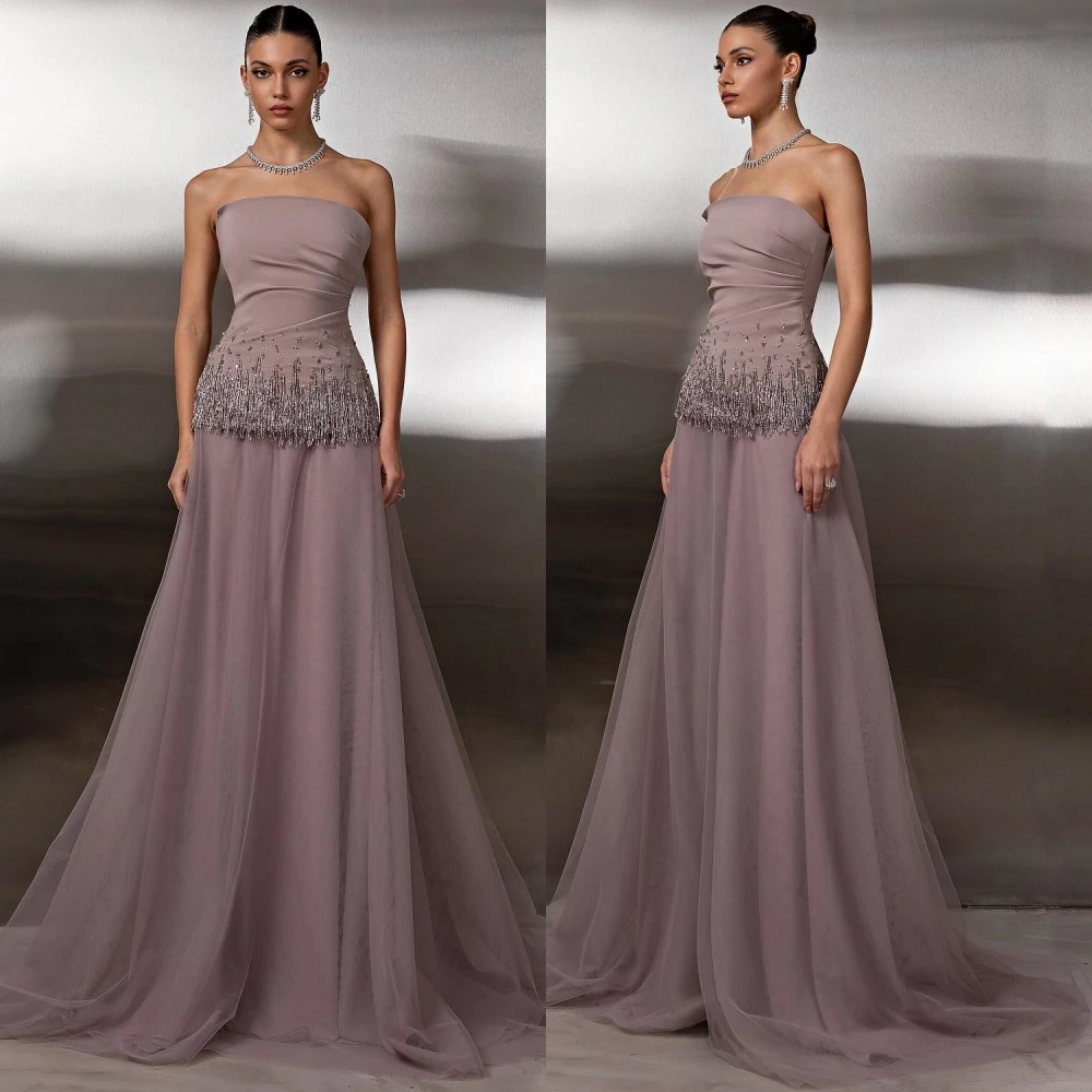 Robe de soirée élégante en mousseline de soie, personnalisée, avec traîne de balayage, Simple, sans manches, robes de bal de luxe, sans bretelles, pour occasions spéciales