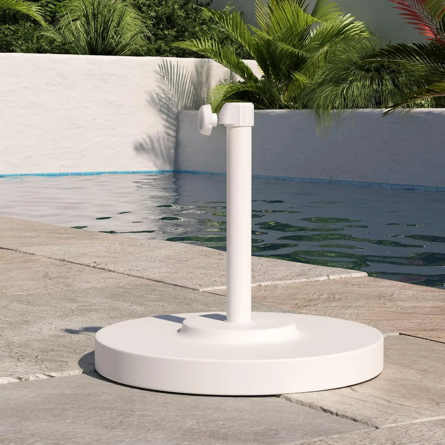 Round Concrete Weighted Powdercoated Steel Umbrella Base, White Frame