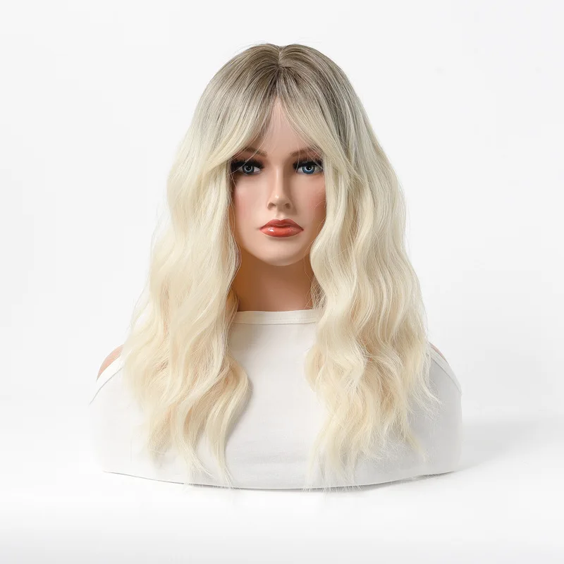 European and American style wig with dyed long curly blonde synthetic hair, rose net full wig
