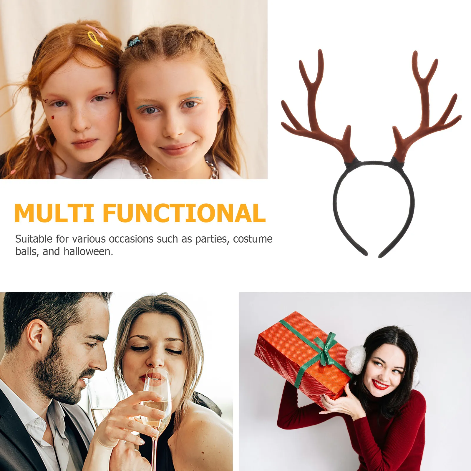 リアルなデザインのフロッキング加工されたトナカイの角のヘッド - Reindeer Antlers Headband のレビューと価格