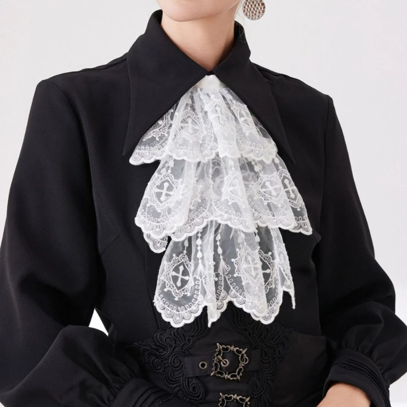 Elegante laço multi-camadas plissado cachecol tribunal colar decorativo destacável colar falso palhaço traje acessórios