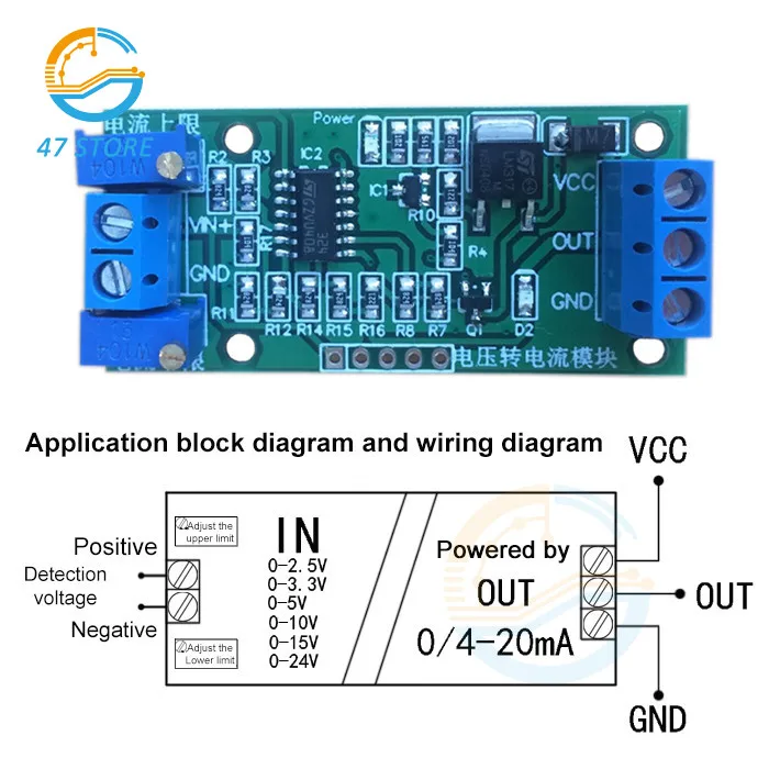 Moduł napięcia do prądu nadajnik moduł konwerter sygnału 0-2.5V 0-3.3V 0-5V 0-10V 0-15V 0-24V 0 -20mA/4 -20mA