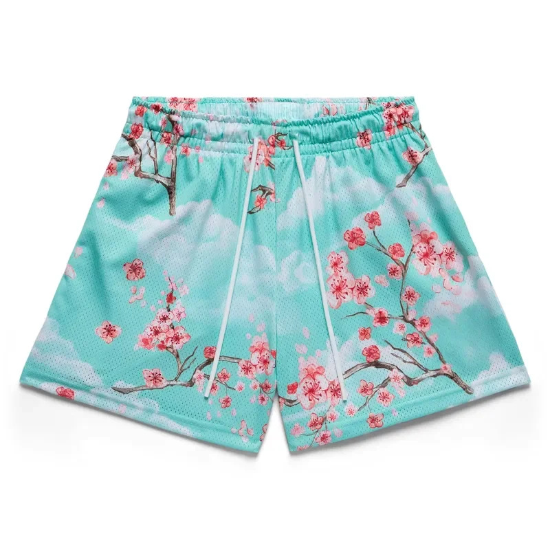 Shorts Comfortable Breathable Casual 2026 Summer Cherry Blossom Trendy Mesh Sports Shorts Adult Loose Plus Size Kids Water