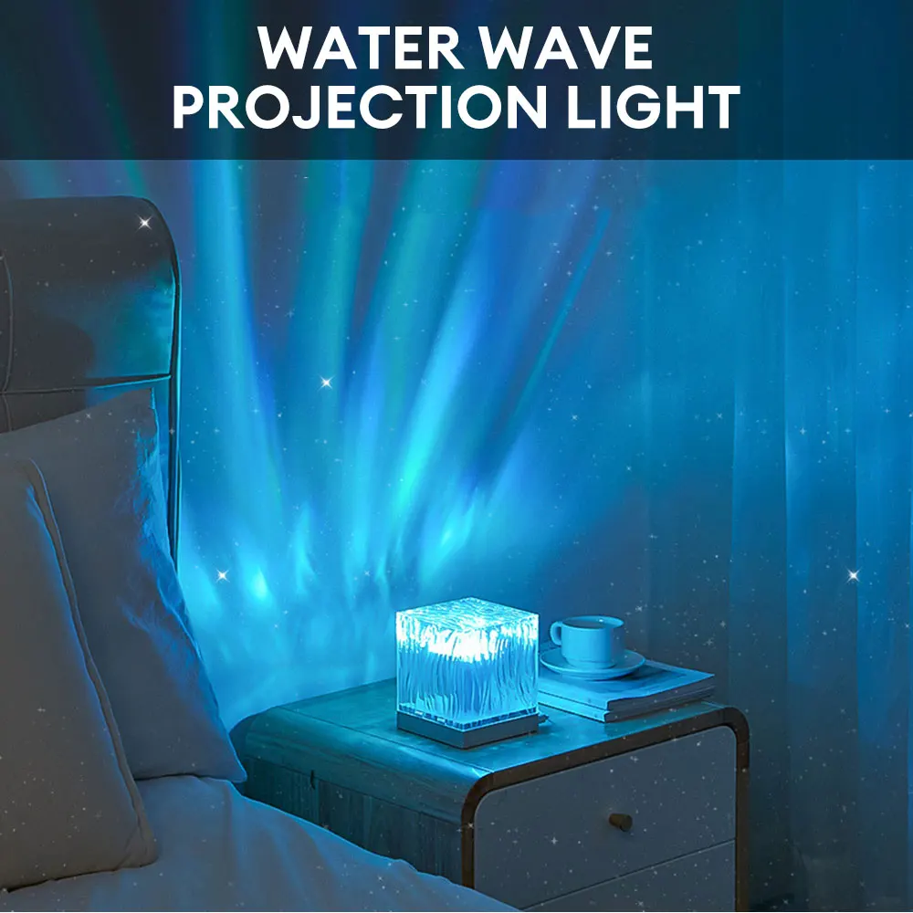 Dynamic Aurora Northern Lights Water Ripple Projector Night Light 17 Colors Flame Crystal Lamp for Living Room Study Bedroom