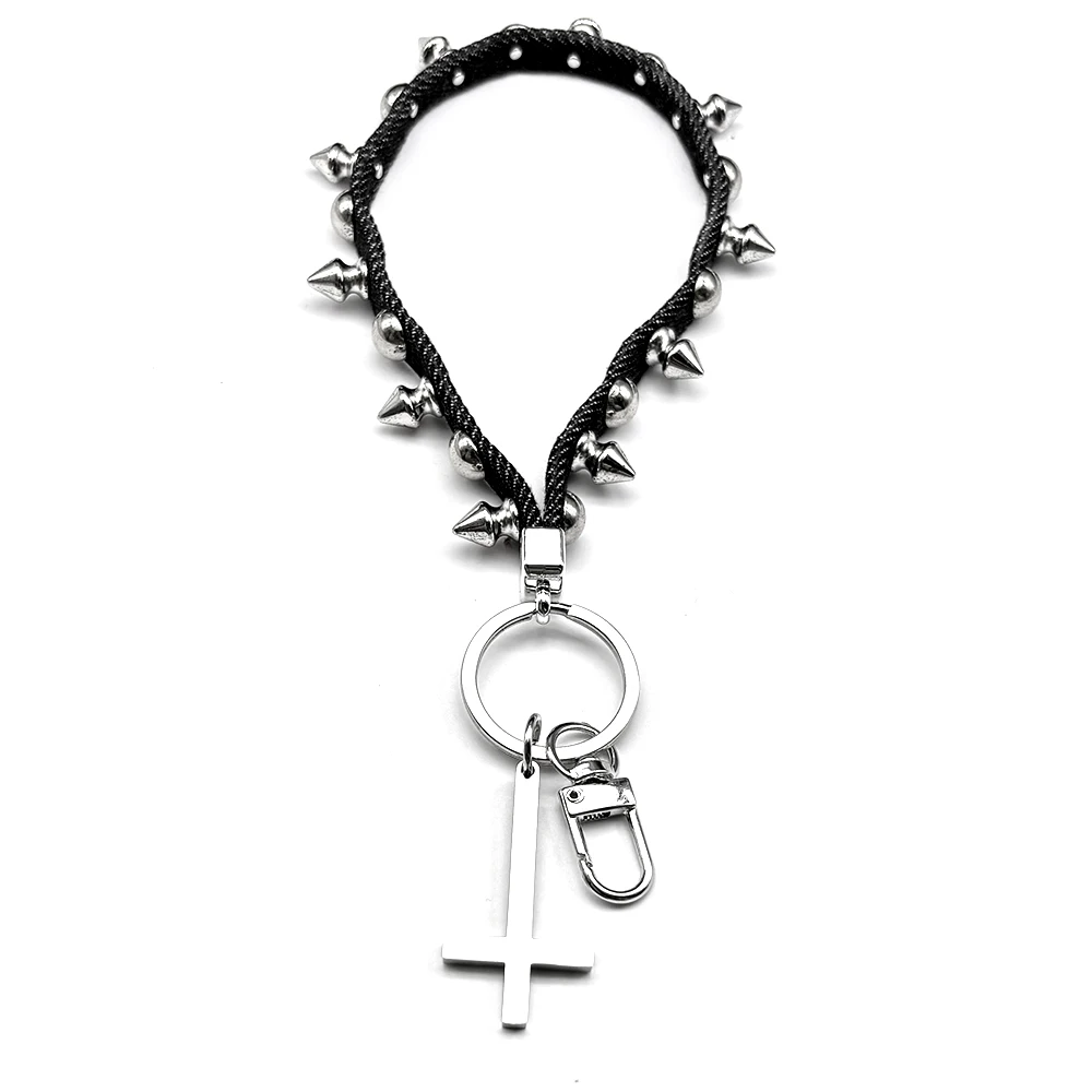 Neue Niet Leder Seil Kreuz Schlüsselbund Goth Kreative Punk Tasche Hängen Seil Geschenk Trendy Charme Christentum Schlüsselanhänger Schmuck – Detail 13
