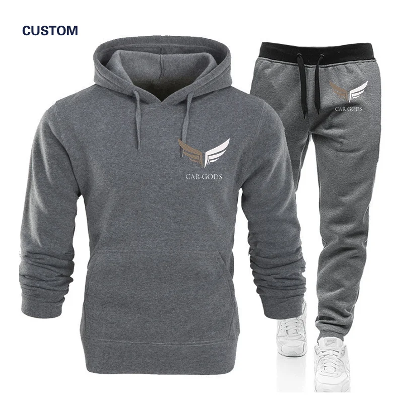 Men's Casual Hooded Top print photo Jogging Sports Suit Mountaineering Drawstring Sports Pants Two-piece Set Custom logo  DIY view 5
