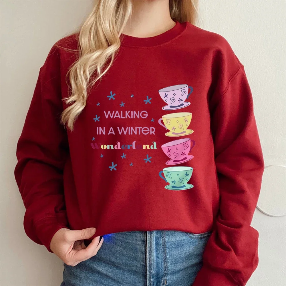 Women Fashion Casual Pullovers Walking In A Winter Wonderland Sweatshirt Cup Graphic Hoodie