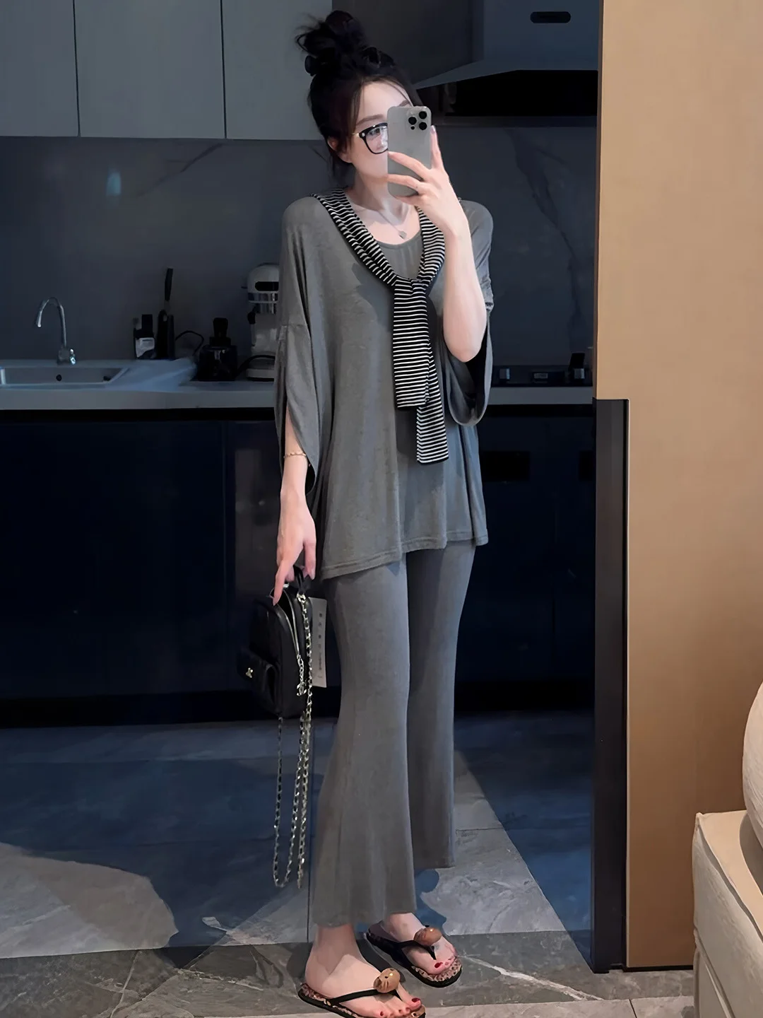 plus Size Women's Korean Style Grey Three-Piece Set Summer New Fashion plus Size MM2026 Ultra Popular Complete Outfit